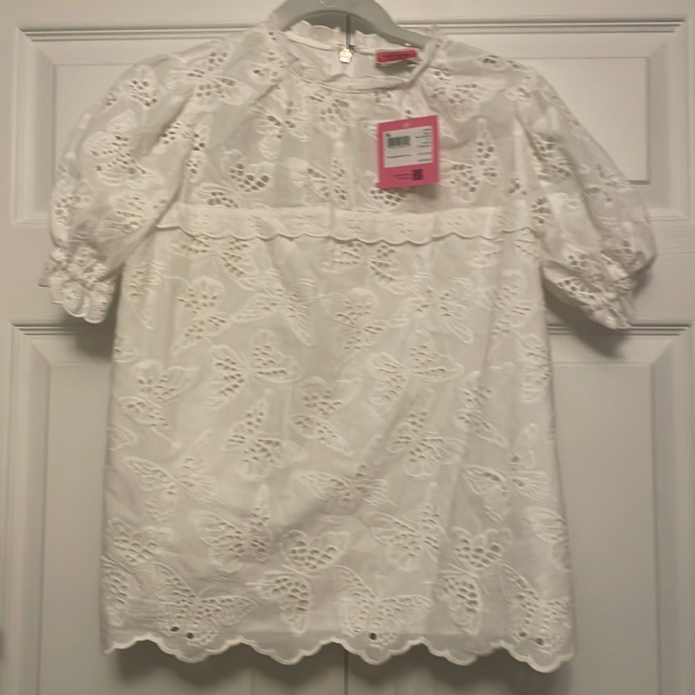 Kate spade fresh white mainline butterfly eyelet top. Size XS. NWT.